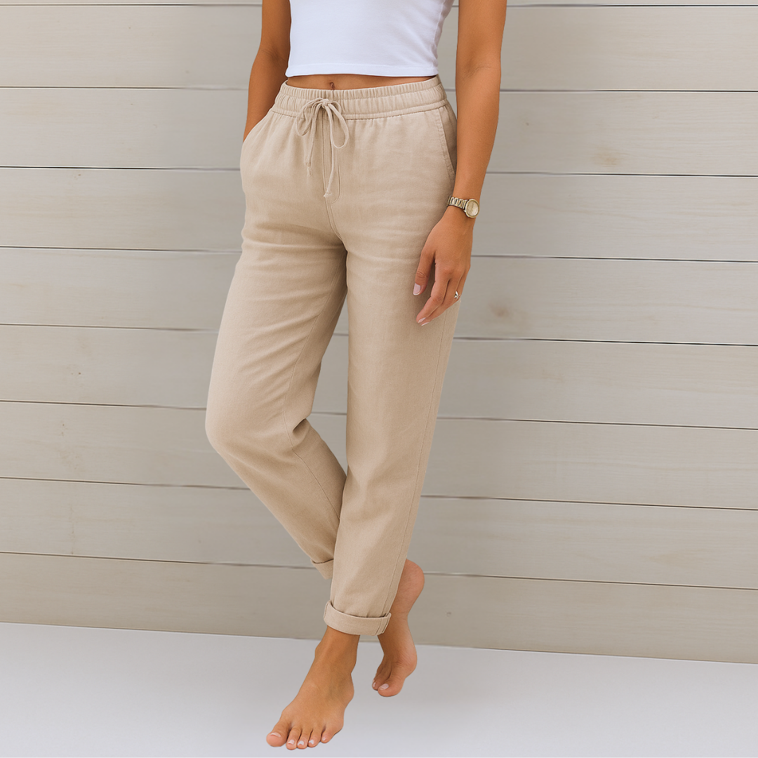 Pantalons en lin respirant Danoir Paris Maja, coupe stretch, tissu léger et confortable pour un style élégant et décontracté.