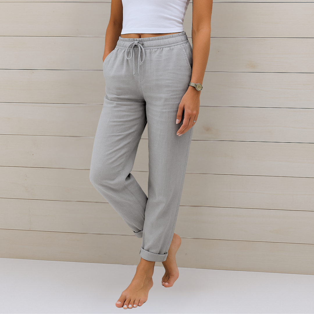 Pantalons en lin respirant Danoir Paris Maja, coupe stretch, tissu léger et confortable pour un style élégant et décontracté.