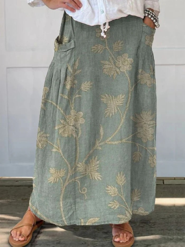 Jupe fendue Danoir Paris Mella™ à fleurs rétro élégante avec ceinture élastique et poche, style vintage sophistiqué