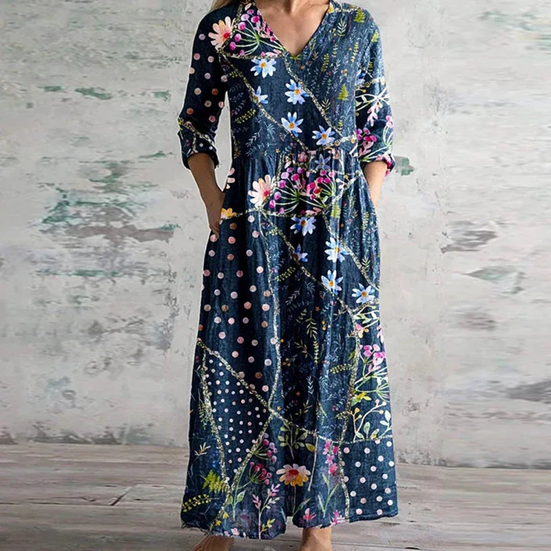 Robe aérienne florale Tamara de Danoir Paris avec motif coloré, longue coupe fluide, parfaite pour l’été ou une occasion spéciale.