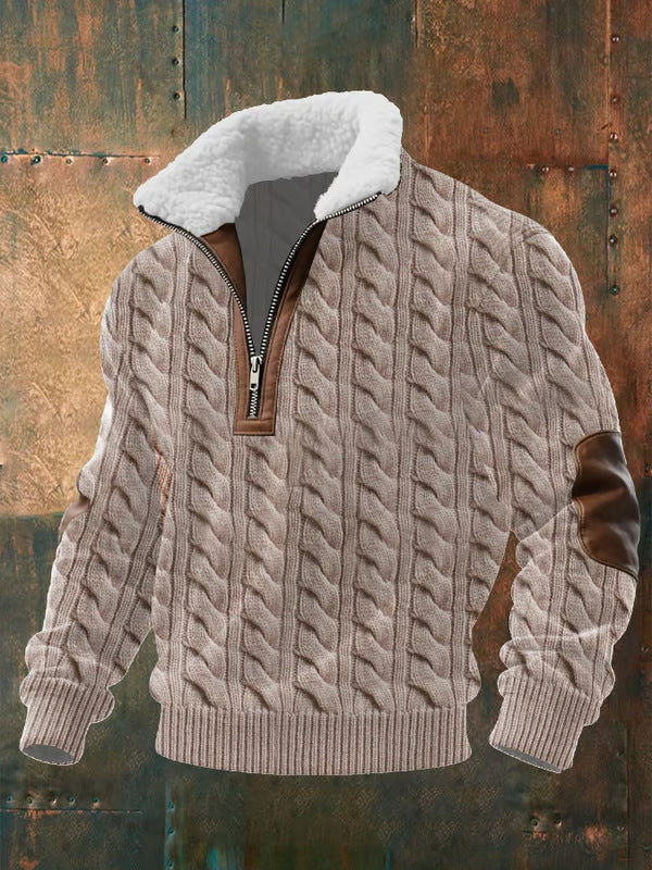 Pull zippé à col montant fourré Danoir Paris, vêtement chaud en tissu doux, avec fermeture éclair et col haut pour l'hiver.