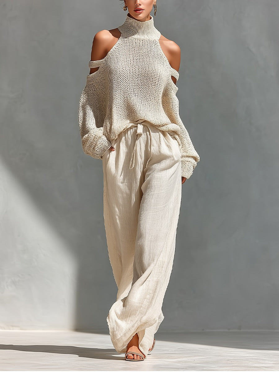 Ensemble deux pièces Alessia Danoir Paris, haut à épaules dénudées et jupe assortie, en tissu léger et élégant.
