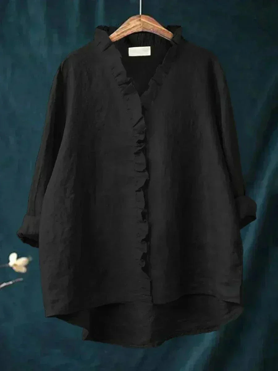 Chemise d'été élégante Danoir Paris Eline en lin blanc, vue de face, tissu léger et style sophistiqué.