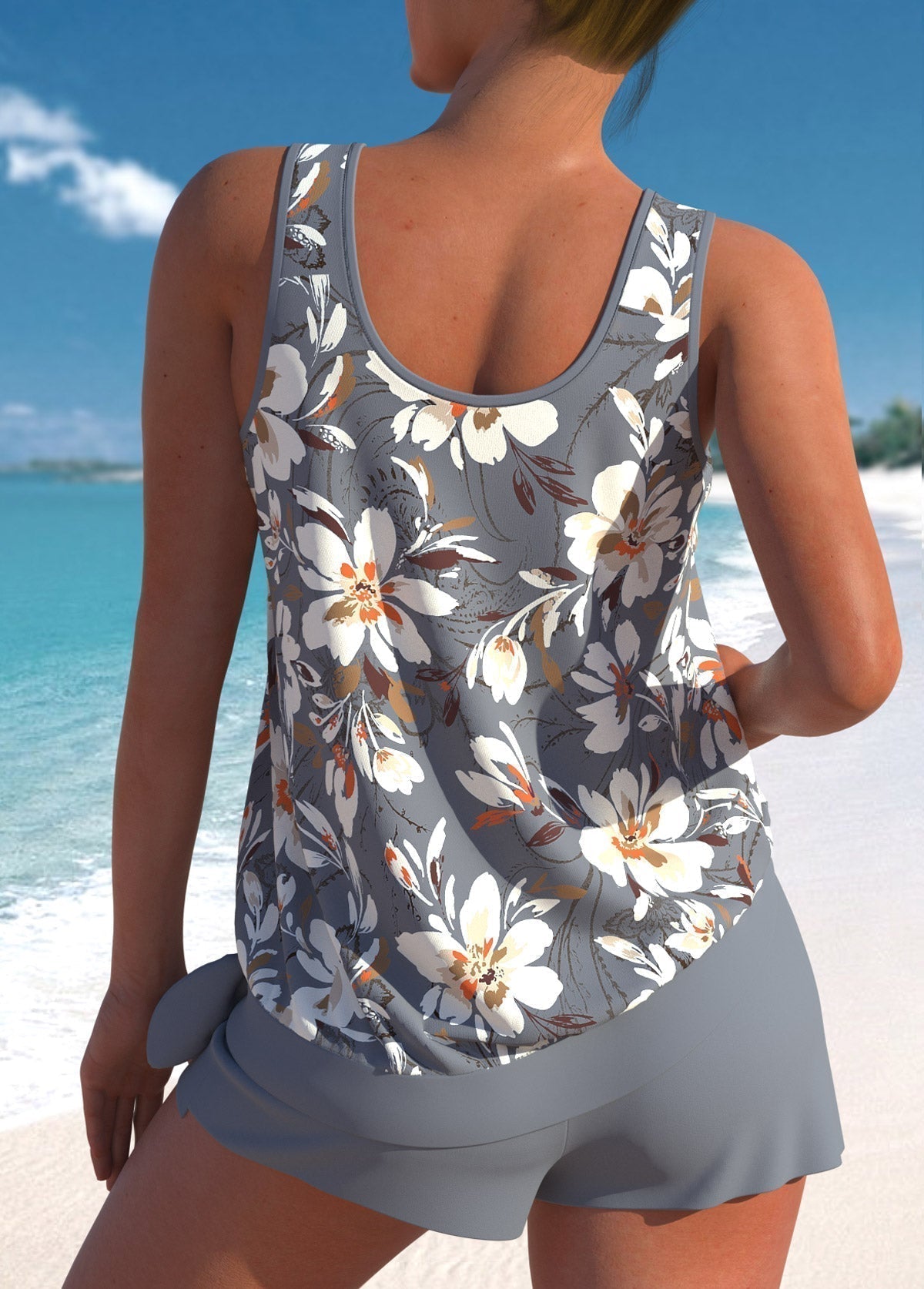 Ensemble maillot de bain Danoir Paris Megan à coupe décontractée avec imprimé feuilles noir, vue de face.