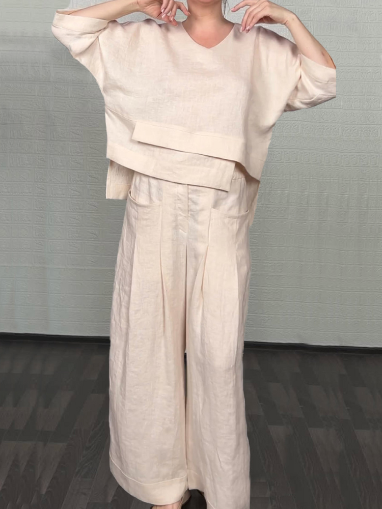 Ensemble décontracté en coton-lin Renaya de Danoir Paris, vue de l'ensemble avec haut et pantalon confortables.