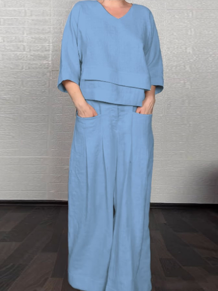Ensemble décontracté en coton-lin Renaya de Danoir Paris, vêtements confortables avec pantalon et haut en tissu léger naturel.