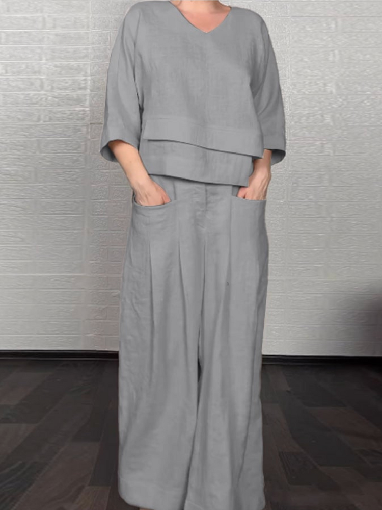 Ensemble décontracté en coton-lin Renaya de Danoir Paris, tenue confortable avec haut et pantalon en tissu léger.