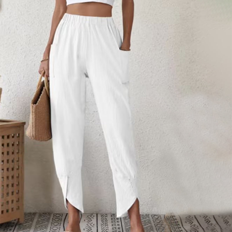Pantalons à ourlet effiloché Danoir Paris, style décontracté avec finition effilochée, en tissu doux et tendance.