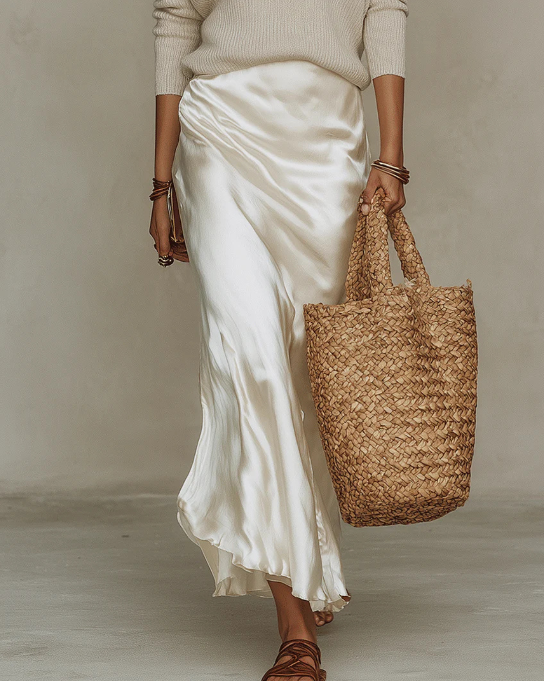 Robe midi satinée élégante Anaïs de Danoir Paris, en tissu blanc fluide et sophistiqué, parfaite pour une occasion spéciale.