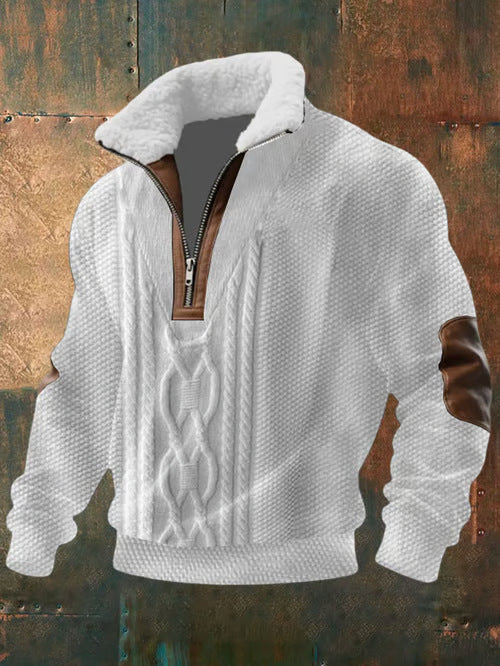 Pull zippé à col montant Danoir Paris avec fourrure, coupe chaude et élégante, porté sur un mannequin.