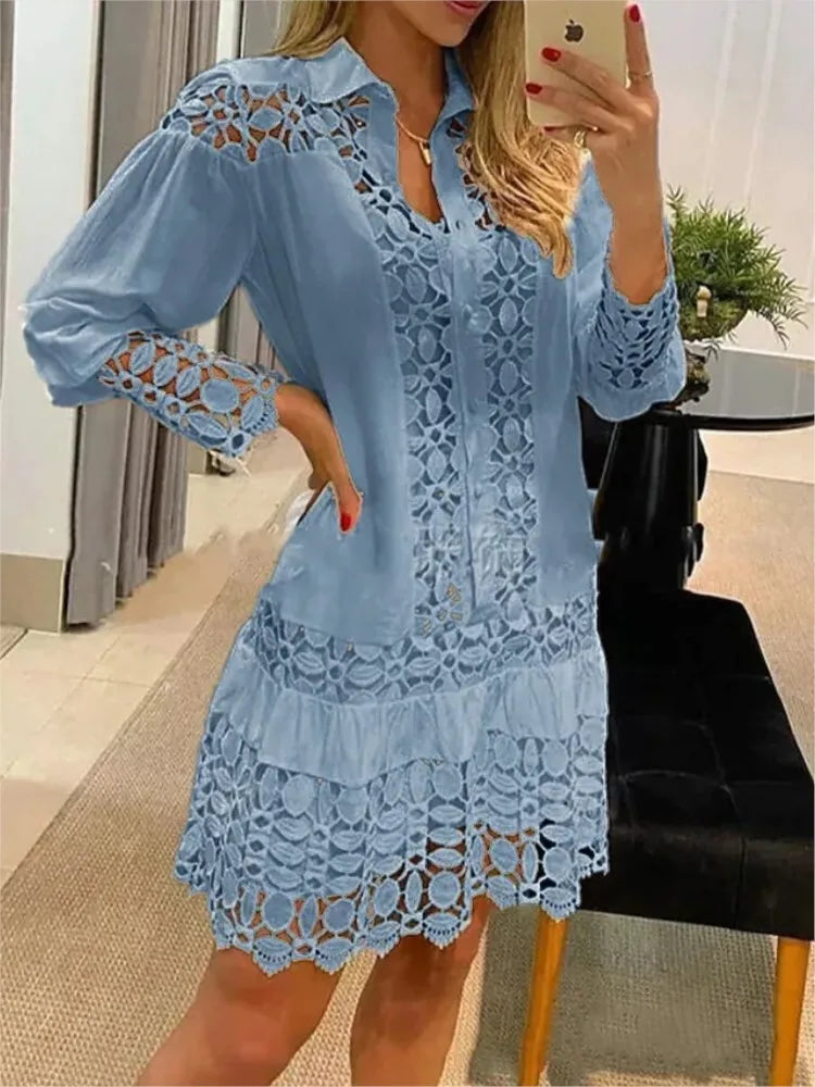 Robe longue élégante et légère Danoir Paris, manches longues, tissu en dentelle et coupe tendance pour femmes printemps-été.