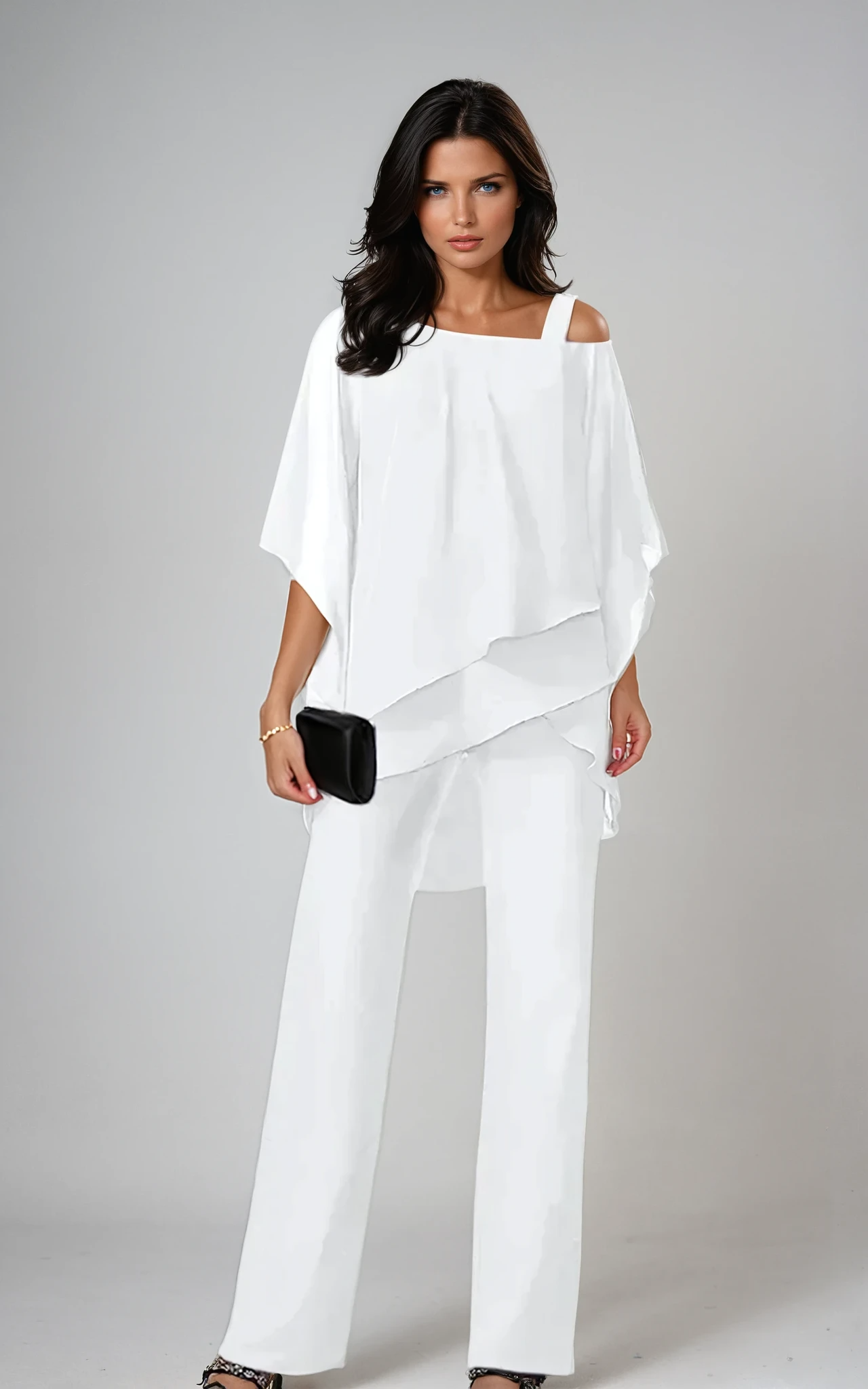 Robe élégante en deux pièces Kendra de Danoir Paris, montrant le haut en tissu fluide et la jupe longue élégante.
