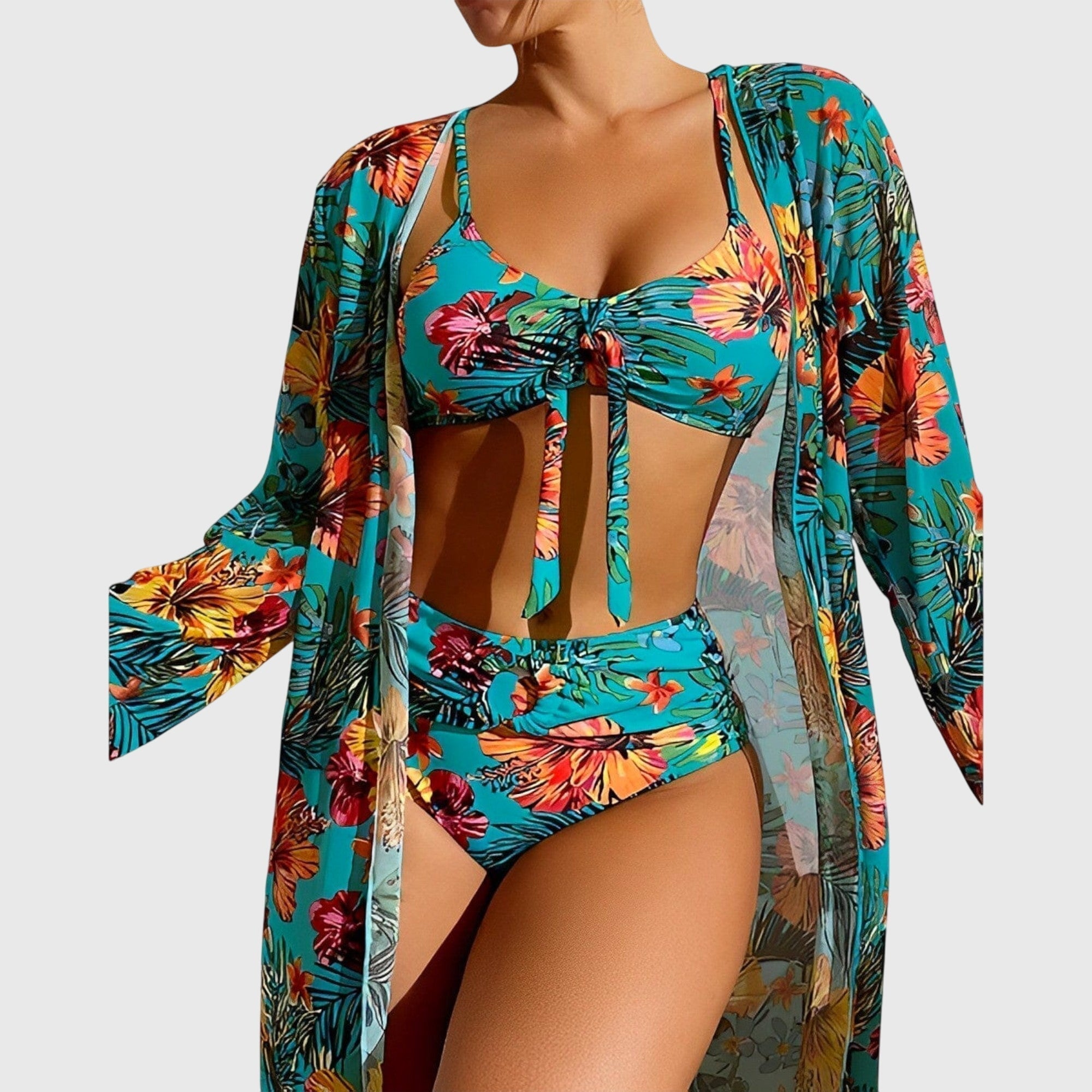 Ensemble de bikini Luna de Danoir Paris avec haut et bas colorés, parfait pour la plage, visible sur fond blanc.