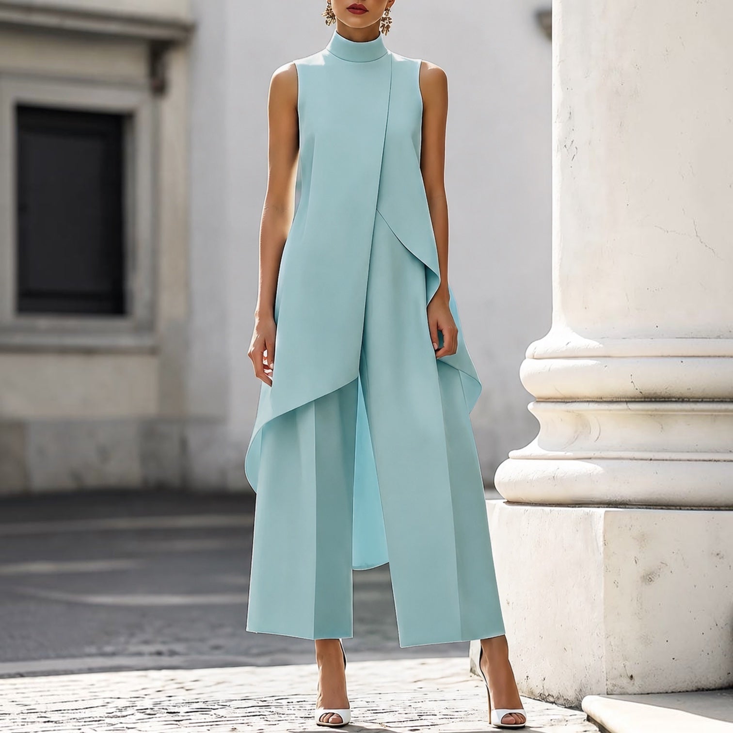 Robe longue élégante MARTINA™ de Danoir Paris, en tissu fluide avec décolleté en V et détails sophistiqués, portée par un mannequin.