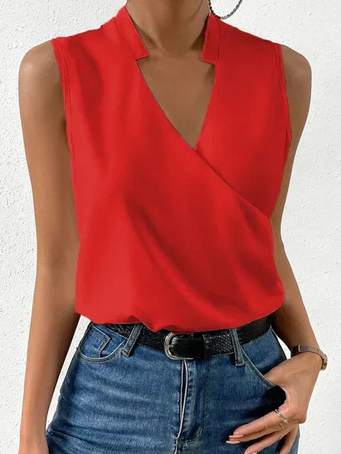 Chemisier blanc sans manches Vera de Danoir Paris, top élégant et confortable pour femme, style décontracté été 2023.