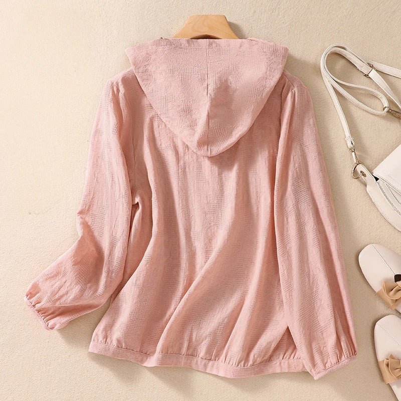 Hoodie en lin léger Danoir Paris Miri, veste décontractée en tissu respirant avec capuche et manches longues pour femme