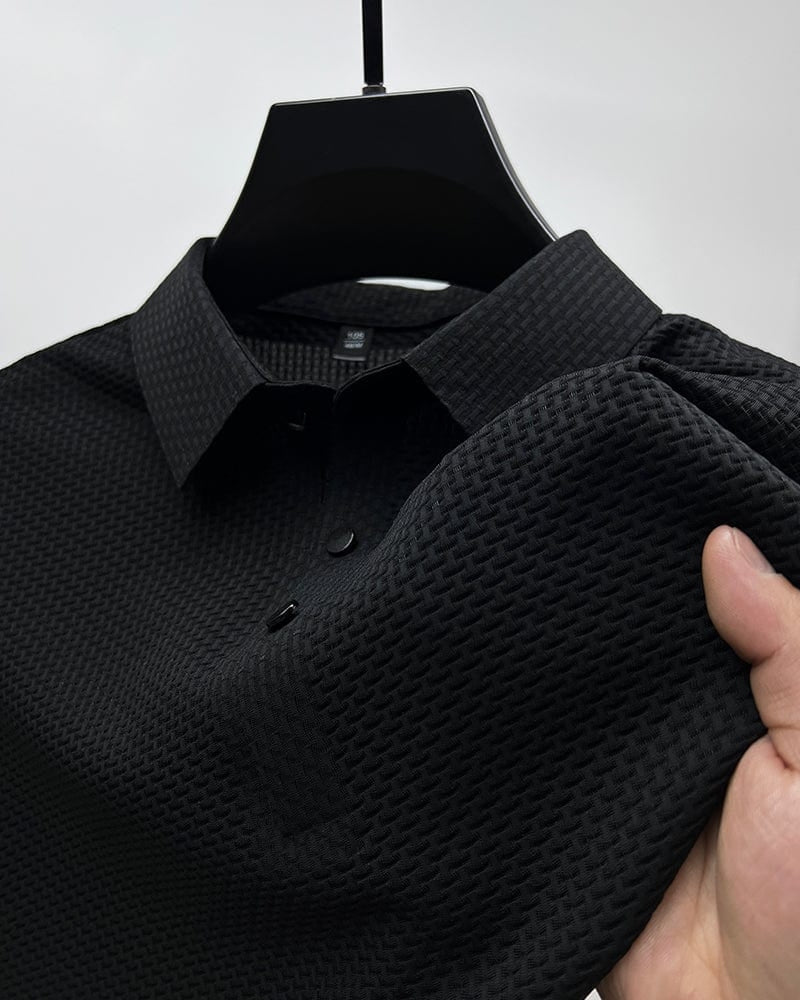 Polo homme luxe Danoir Paris en coton avec col classique et logo brodé, couleur marine, vue de face.