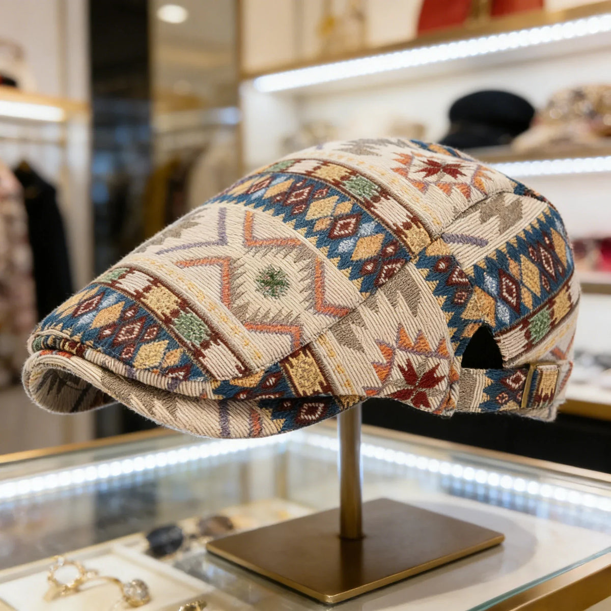 Collier rétro coloré et ajustable Bloom™ pour chien de la marque Danoir Paris, en bleu avec des motifs vifs.