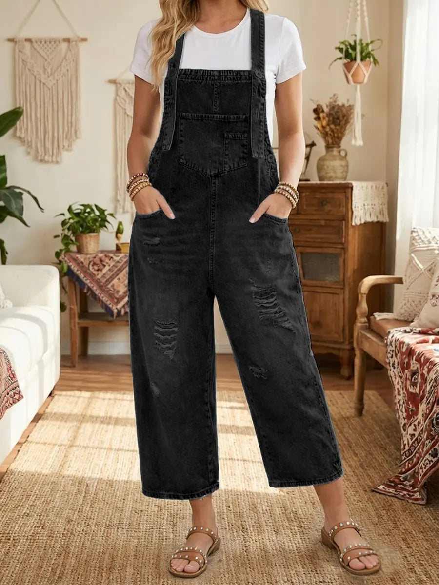 Pantalon en denim vintage Danoir Paris Aurevia, pantalon de jardin en jean avec style rétro et coupe décontractée.