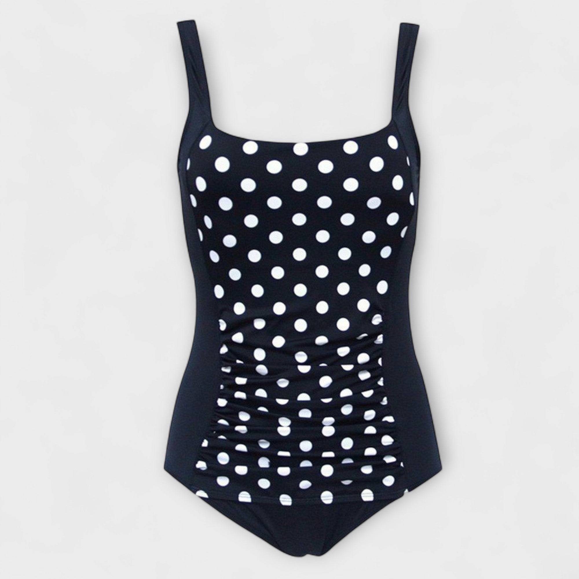 Maillot de bain rétro rembourré Danoir Paris en tissu bleu ciel, vue en gros plan sur le haut du maillot.