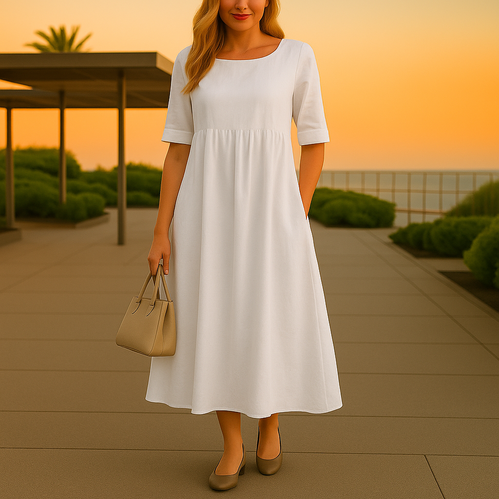 Robe en coton aérée Manon de Danoir Paris, silhouette élégante et légère, en tissu blanc avec détails subtils.
