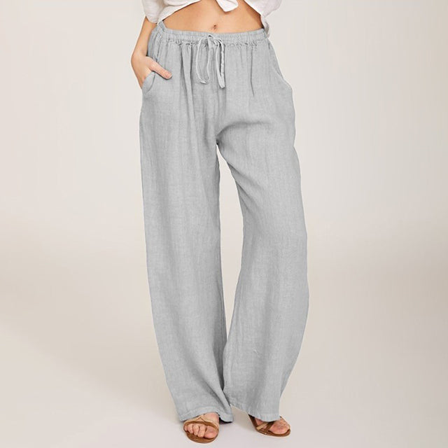 Pantalons confortables Danoir Paris Enara avec corde, tissu doux et ajustable, vue de face sur un fond neutre.