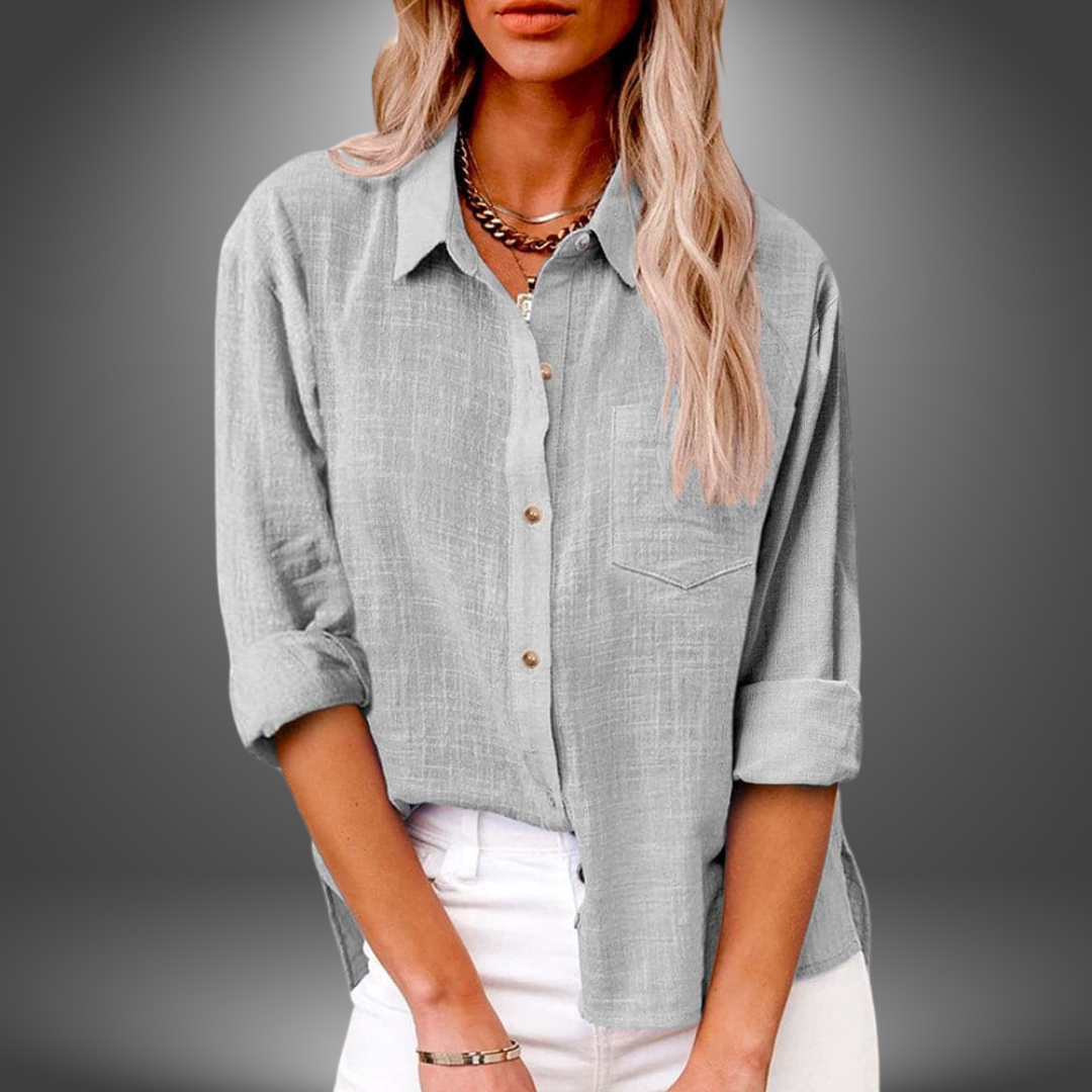 Blouse en lin premium Eve de Danoir Paris, tissu léger, coupe élégante, couleur naturelle, portée décontractée ou chic