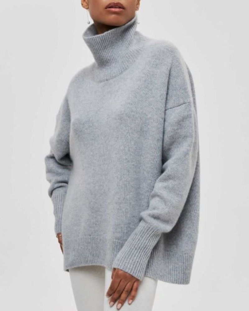 Pull roulé Danoir Paris Evy en maille confortable et élégante, porté en version décontractée avec col roulé.