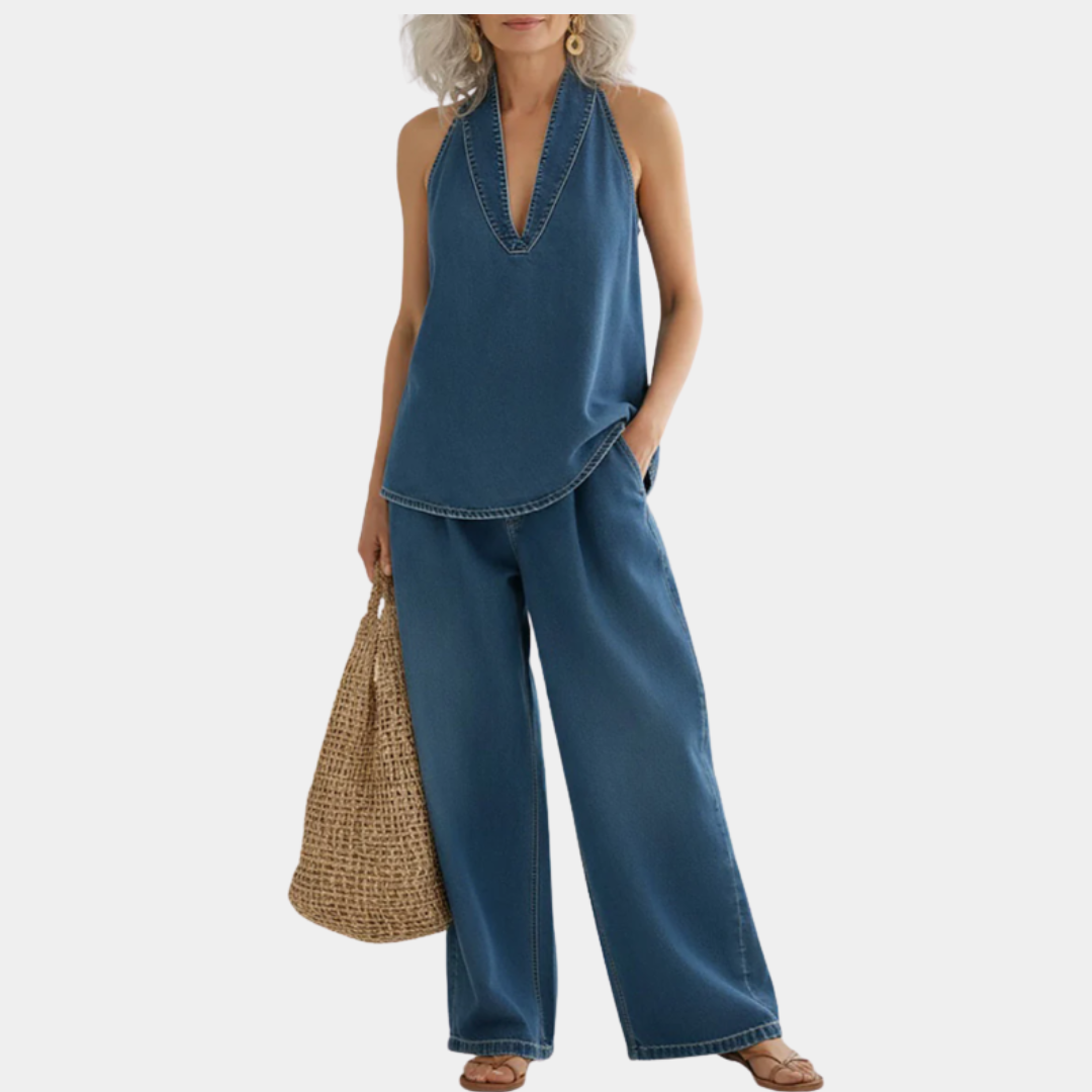 Ensemble deux pièces en denim vintage doux et lavé Ivy de Danoir Paris, vêtement confortable pour femmes.