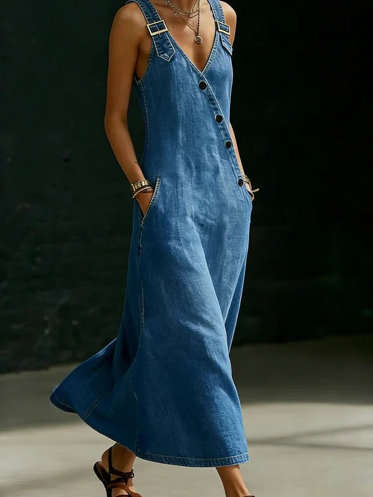 Robe longue en denim Danoir Paris Vera avec boutons, style décontracté et élégant, visible en image.