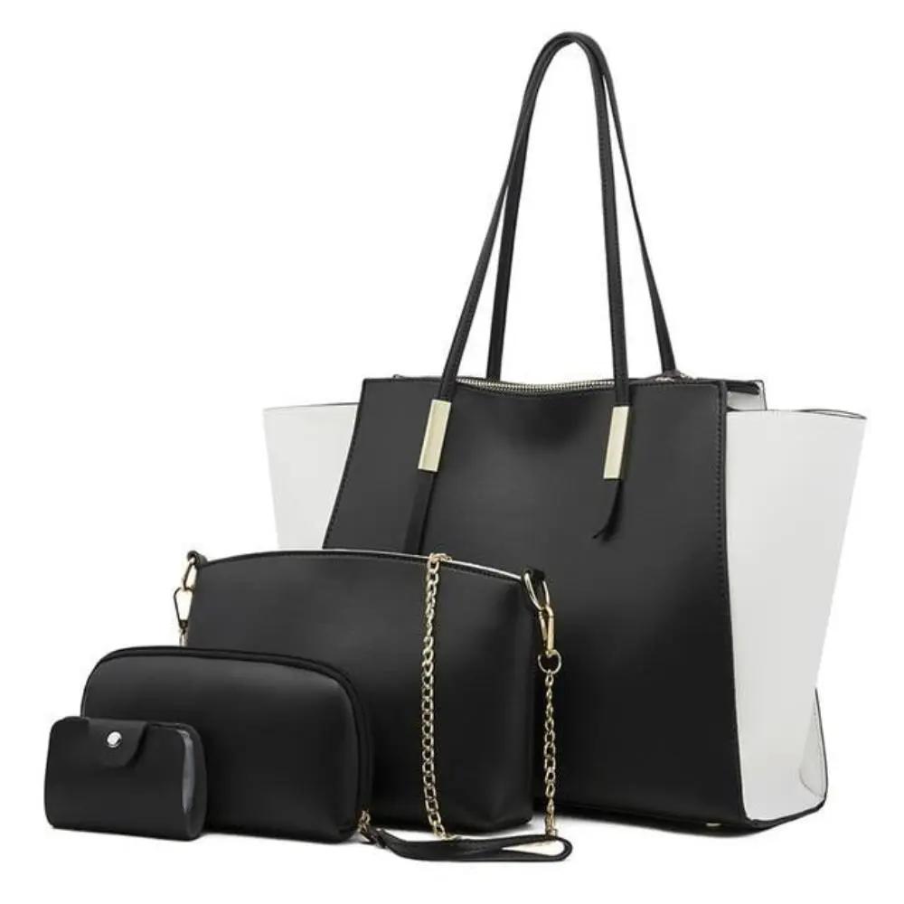 Quatre sacs de shopping élégants en tissu luxueux de la marque Danoir Paris, avec poignées en cuir et design sophistiqué.