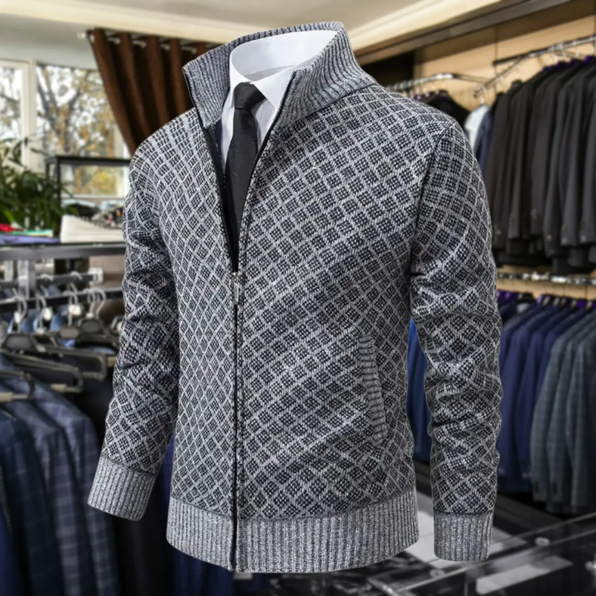 Gilet premium pour homme en matériau souple, Danoir Paris, porté en gros plan sur fond neutre.