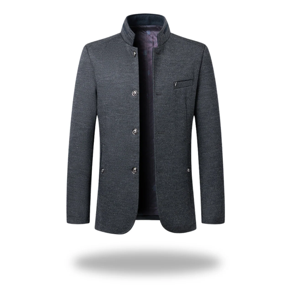 Veste blazer masculine élégante Danoir Paris en tissu noir avec col en revers et boutons sophistiqués.