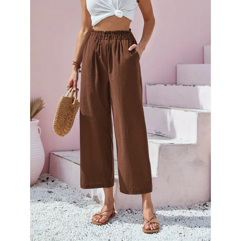 Pantalon d'été en lin et coton Soléa de Danoir Paris, bleu marine, coupe confortable pour femme.