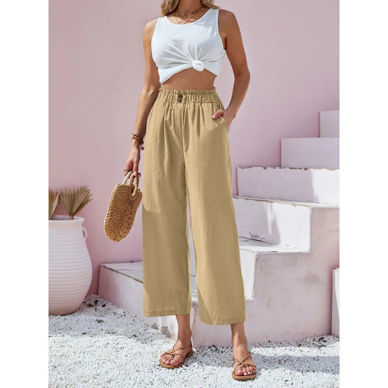 Pantalon d'été en lin et coton Soléa de Danoir Paris, bleu marine, coupe décontractée, idéal pour la saison chaude.