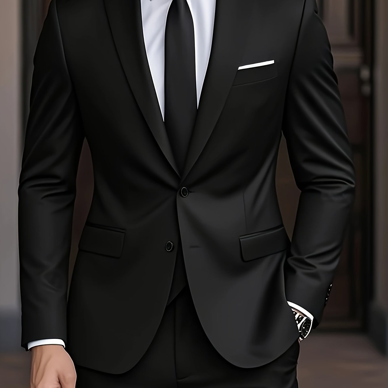 Costume moderne pour homme Danoir Paris, veste et pantalon élégants, tissu noir avec détails stylés, mode masculine sophistiquée
