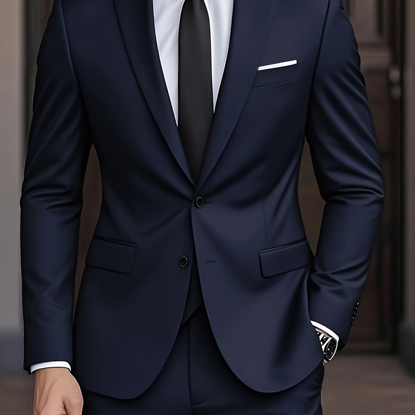 Costume moderne pour homme Danoir Paris, veste et pantalon élégants en tissu noir, style contemporain pour occasions spéciales.