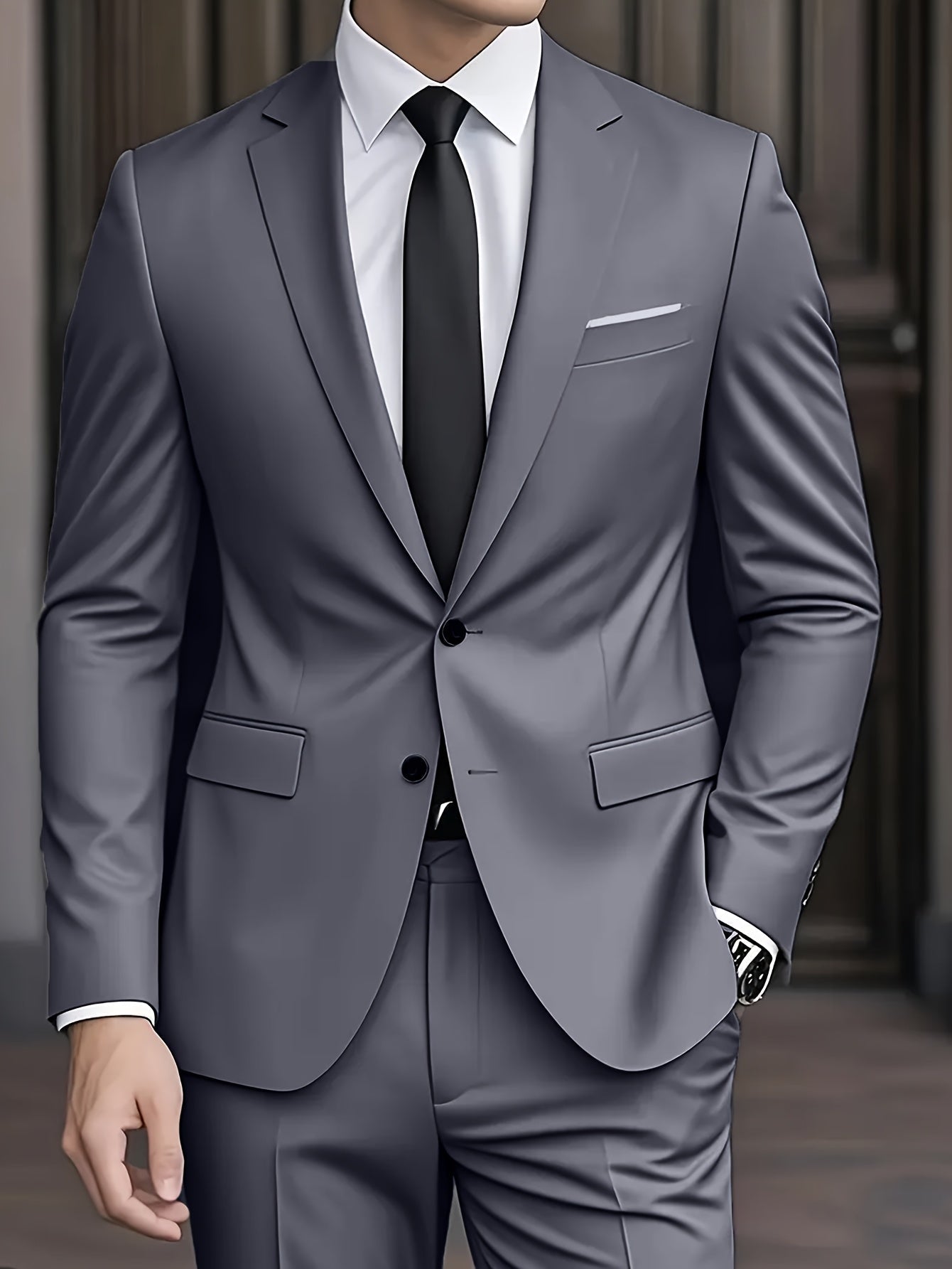 Homme portant un costume moderne Danoir Paris, élégant, avec veste et pantalon assortis, sur fond neutre.