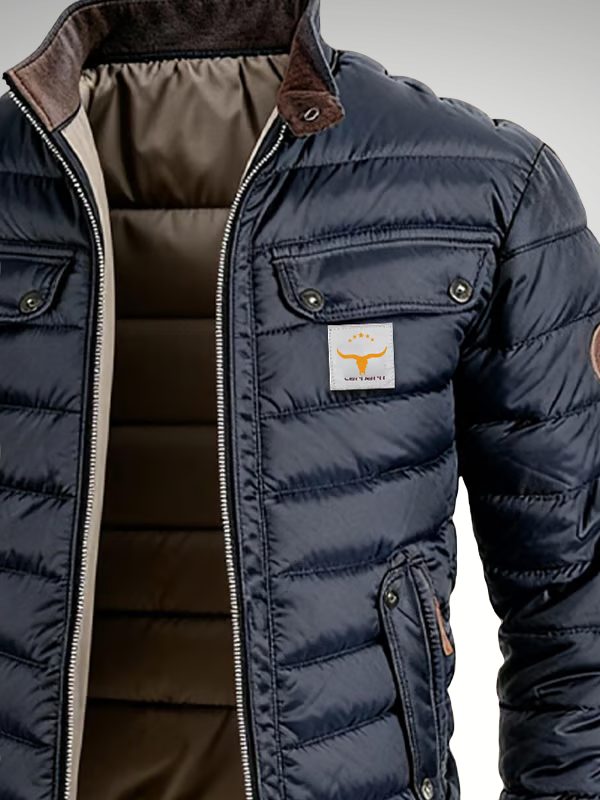 Veste matelassée premium Danoir Paris™ en tissu noir, avec doublure douce, style élégant et coupe ajustée.