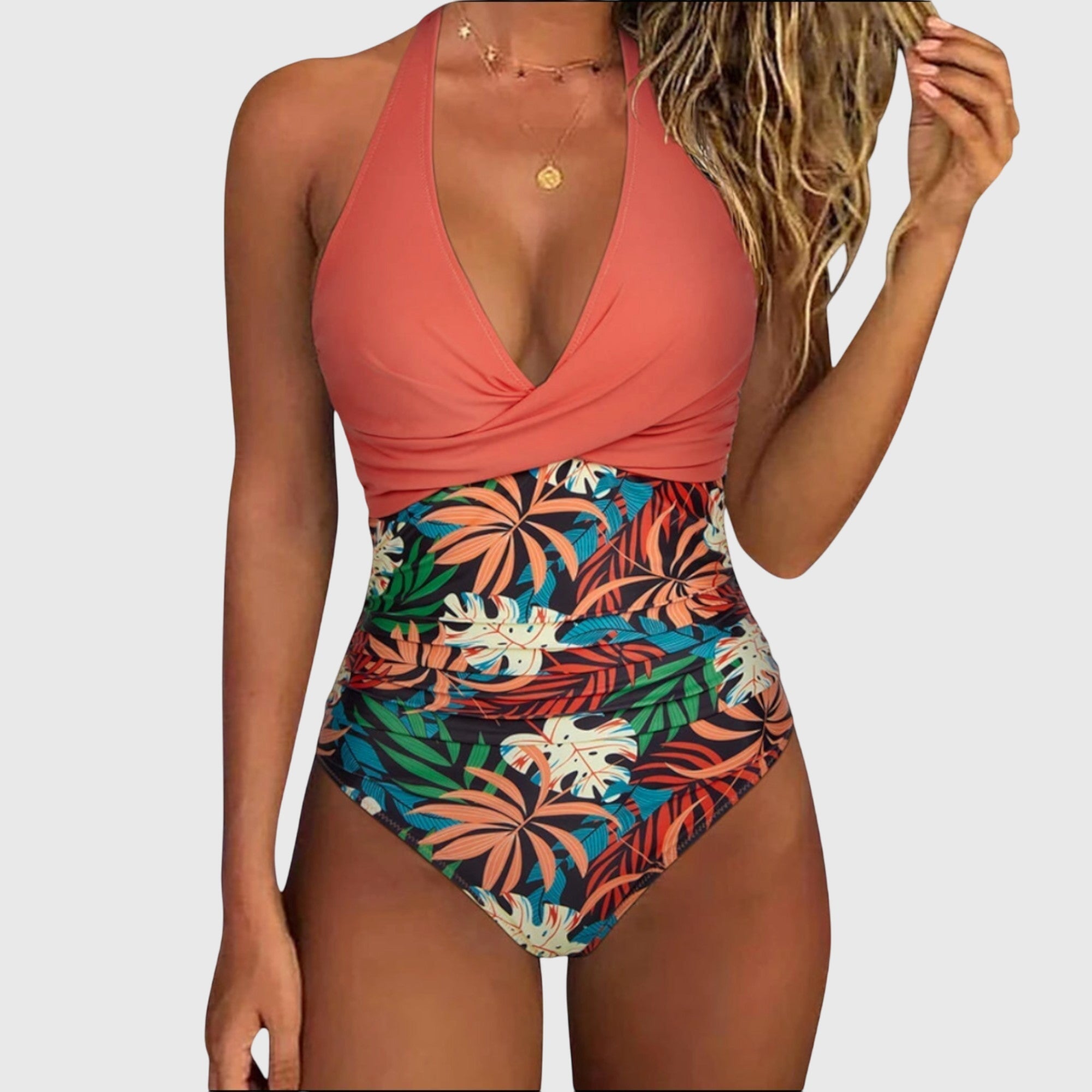 Maillot de bain élégant pour femmes Florence de Danoir Paris, avec décolleté en V, en tissu bleu foncé et design sophistiqué.