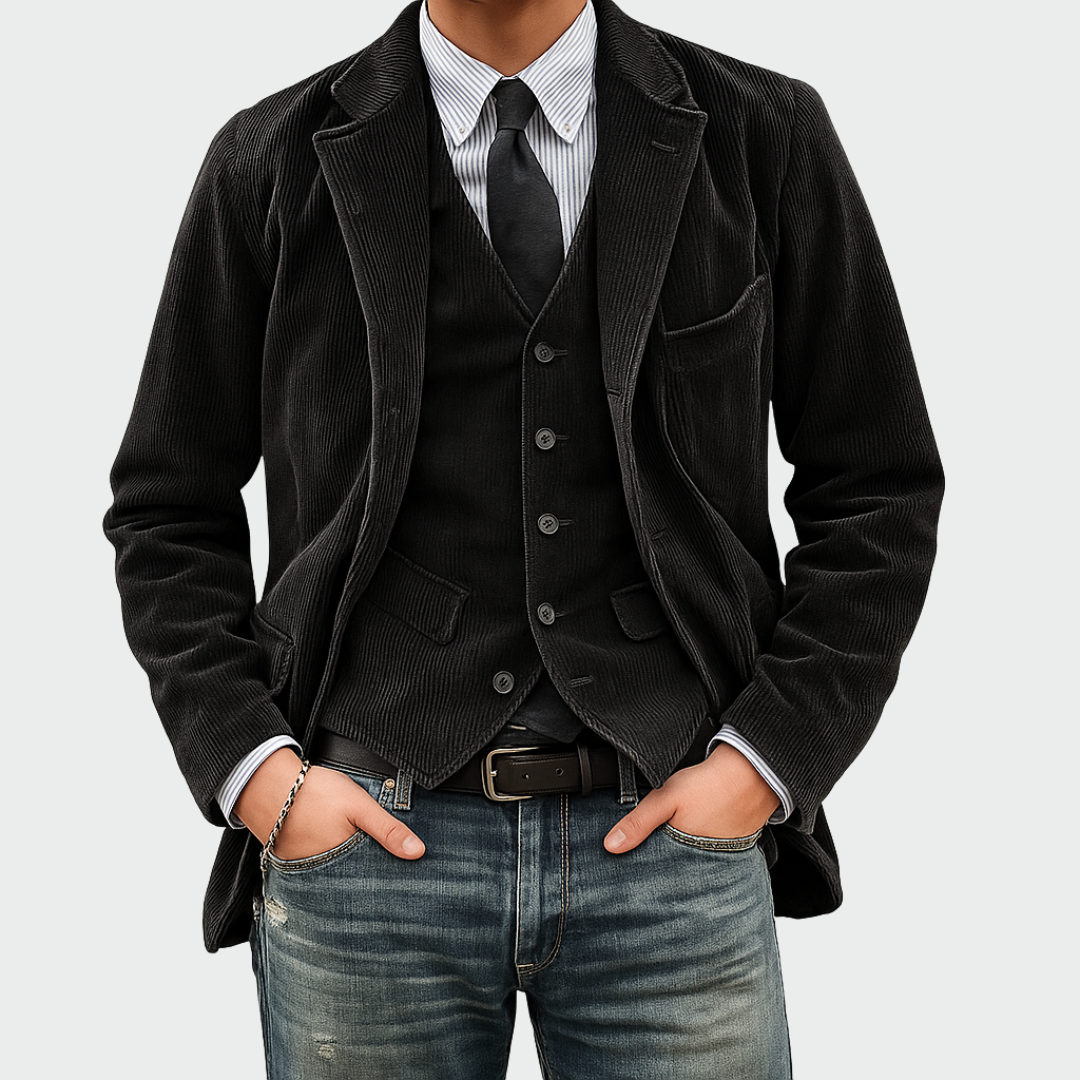 Veste et gilet en velours Danoir Paris, ensemble 2 pièces élégants pour un look sophistiqué.