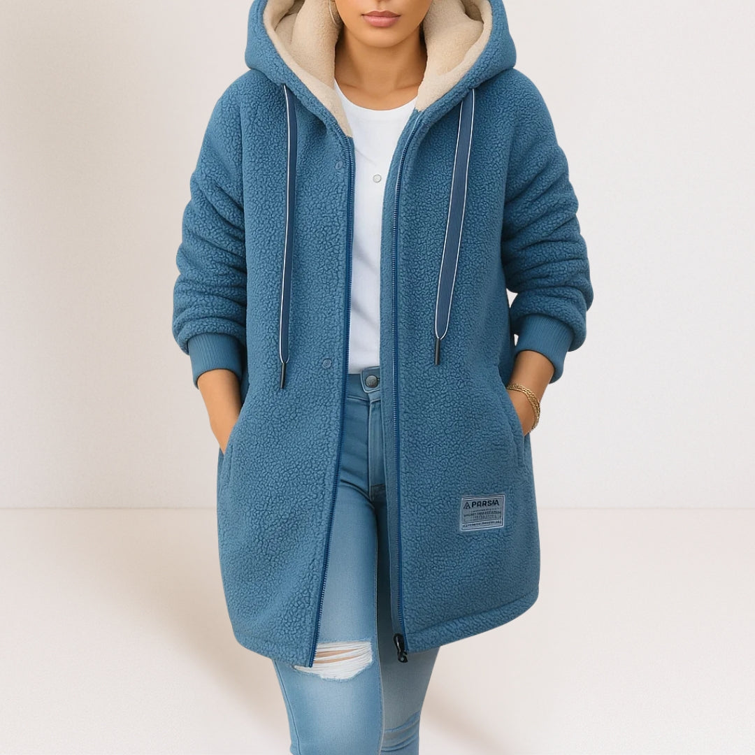 Veste polaire pour femmes Danoir Paris, douce et chaude, portée avec col montant et manches longues, couleur gris clair