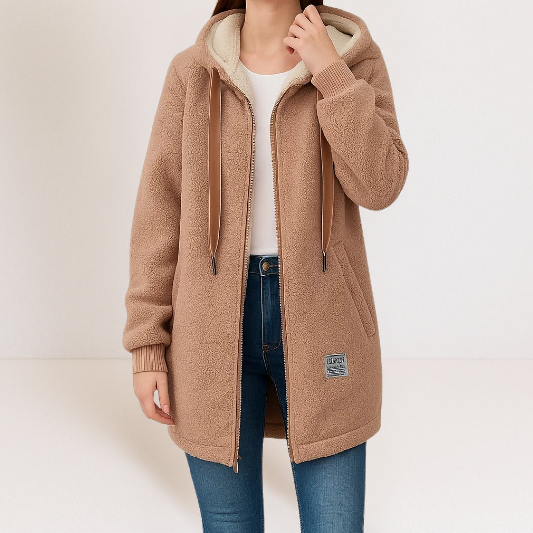 Veste polaire pour femmes Danoir Paris™, douceur et confort, tissu chaud avec capuche et fermeture éclair.
