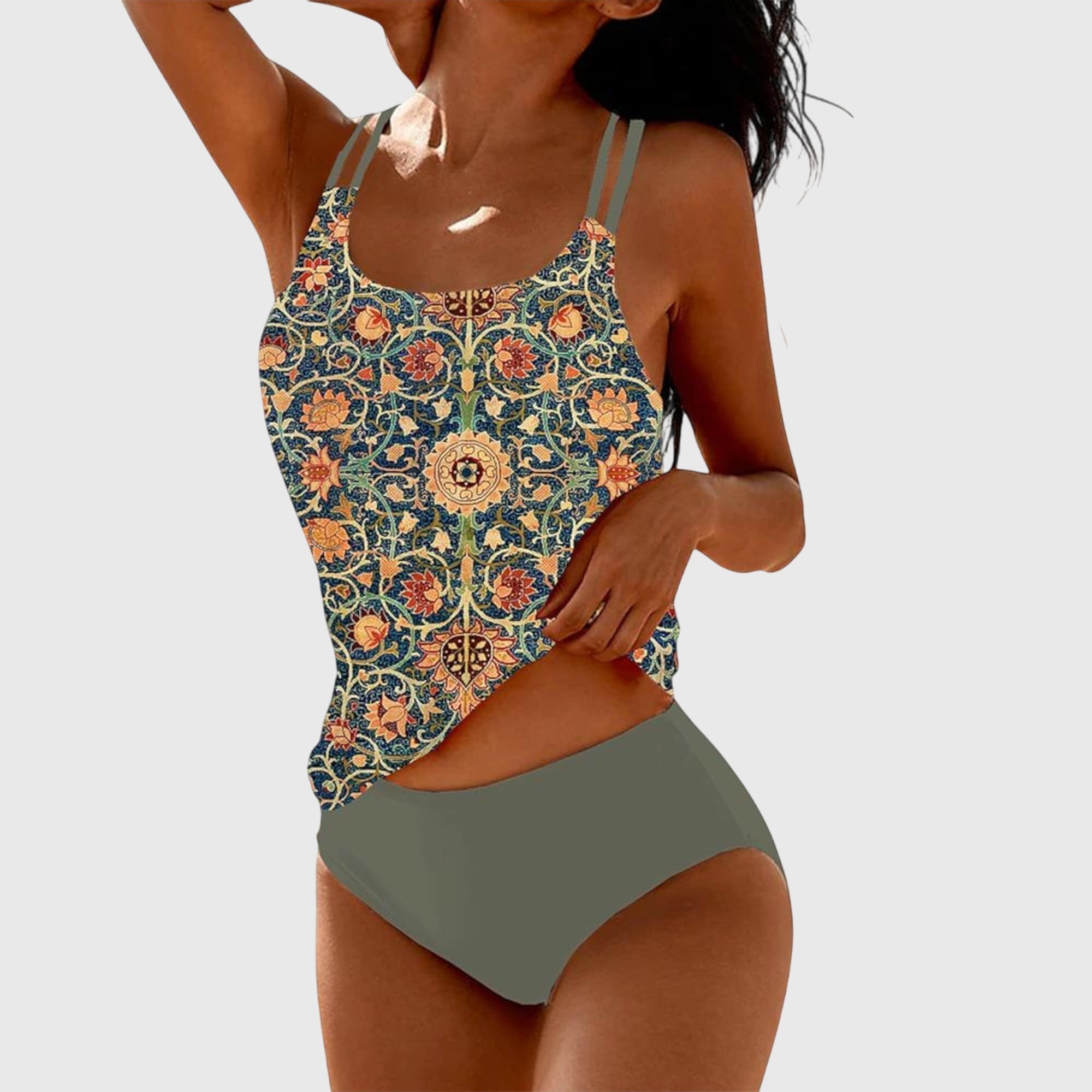 Ensemble de maillots de bain Lina de Danoir Paris, deux pièces avec motifs colorés et design élégant pour la plage.