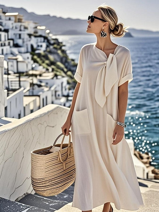 Robe en coton fluide estivale Mireille™ de Danoir Paris, vue de face, tissu léger et design élégant pour l'été.