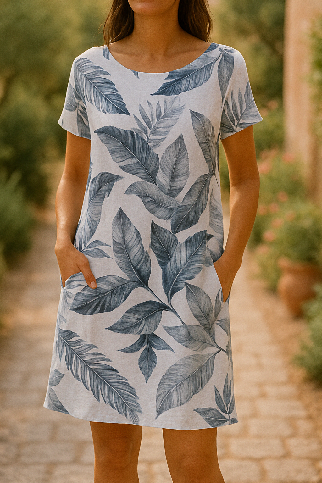 Robe d'été chic Ranya de Danoir Paris avec tissu léger et design élégant, portée par mannequin dans une ambiance estivale.