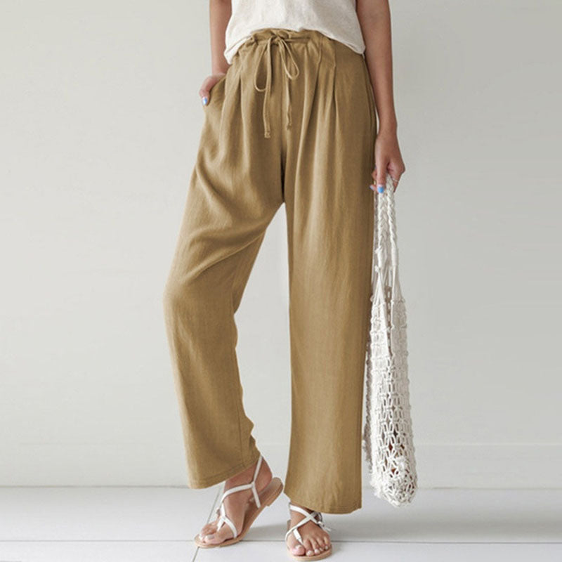 Pantalons relax Danoir Paris Vara avec corde, tissu léger et confortable, vue de face sur fond blanc
