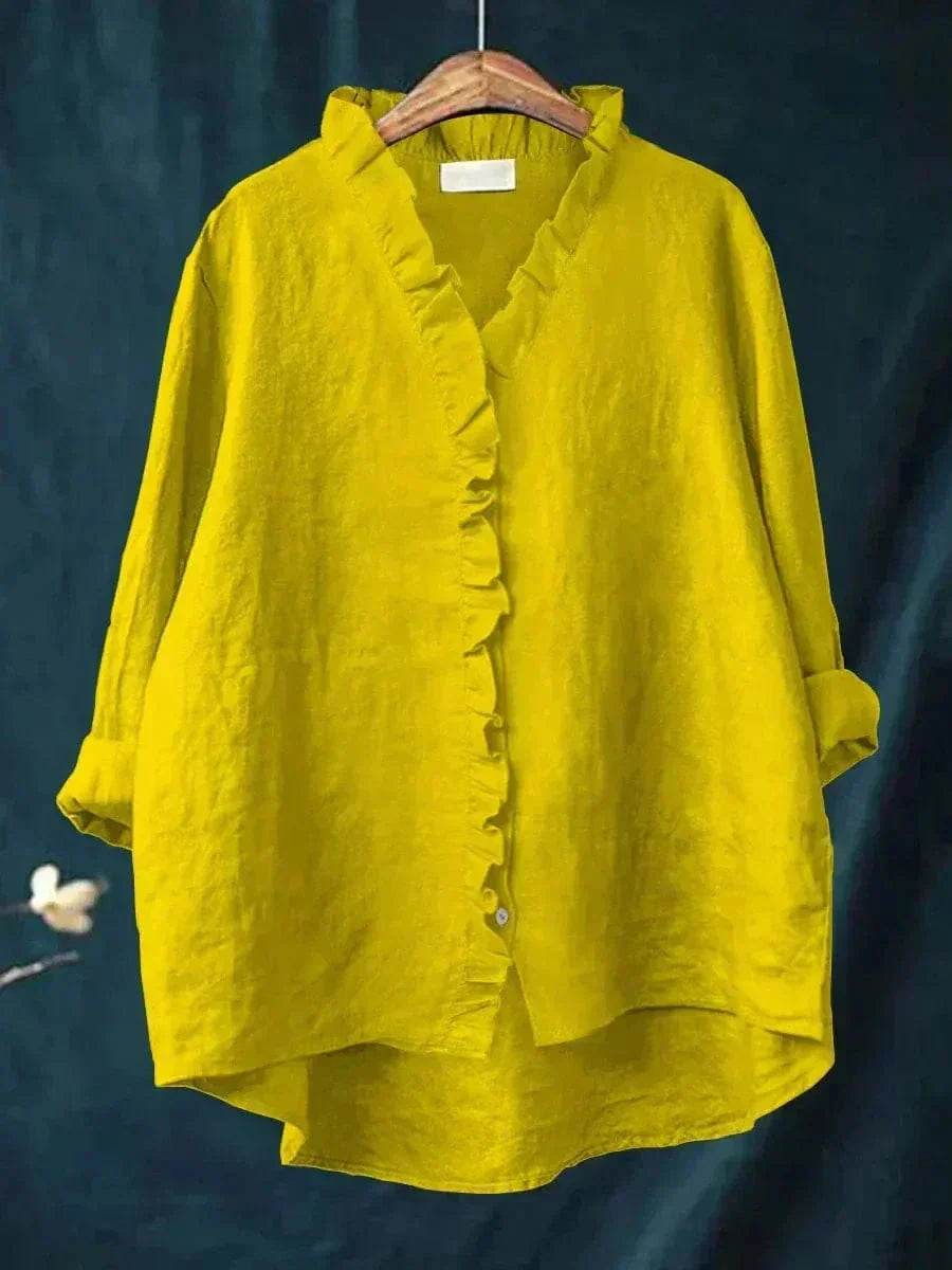 Blouse blanche Danoir Paris Annette avec froufrous, tissu léger et style élégant, vue de face.