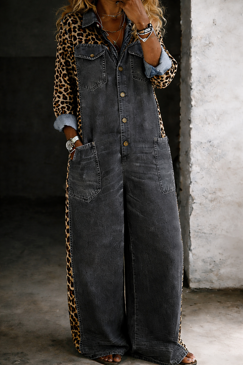 Combinaison en jean Amanda de Danoir Paris, costume une pièce en denim bleu avec col et manches longues, vue de face.