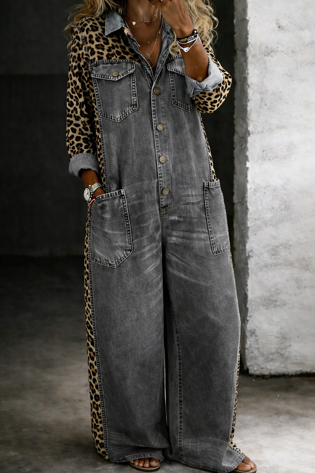Combinaison en jean Amanda de Danoir Paris, une jumpsuit pantalon en denim bleu avec col et manches longues.